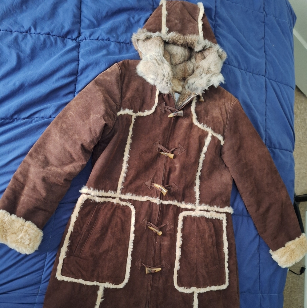 Womens Wilsons leather rabbit fur/ suede coat sz xl